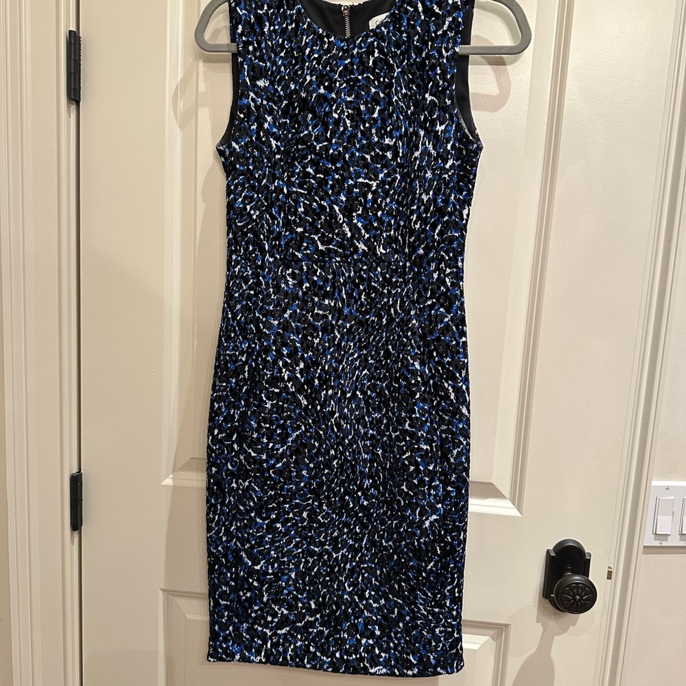 Calvin Klein Blue and Black Abstract Animal Print Patterned Midi Dress